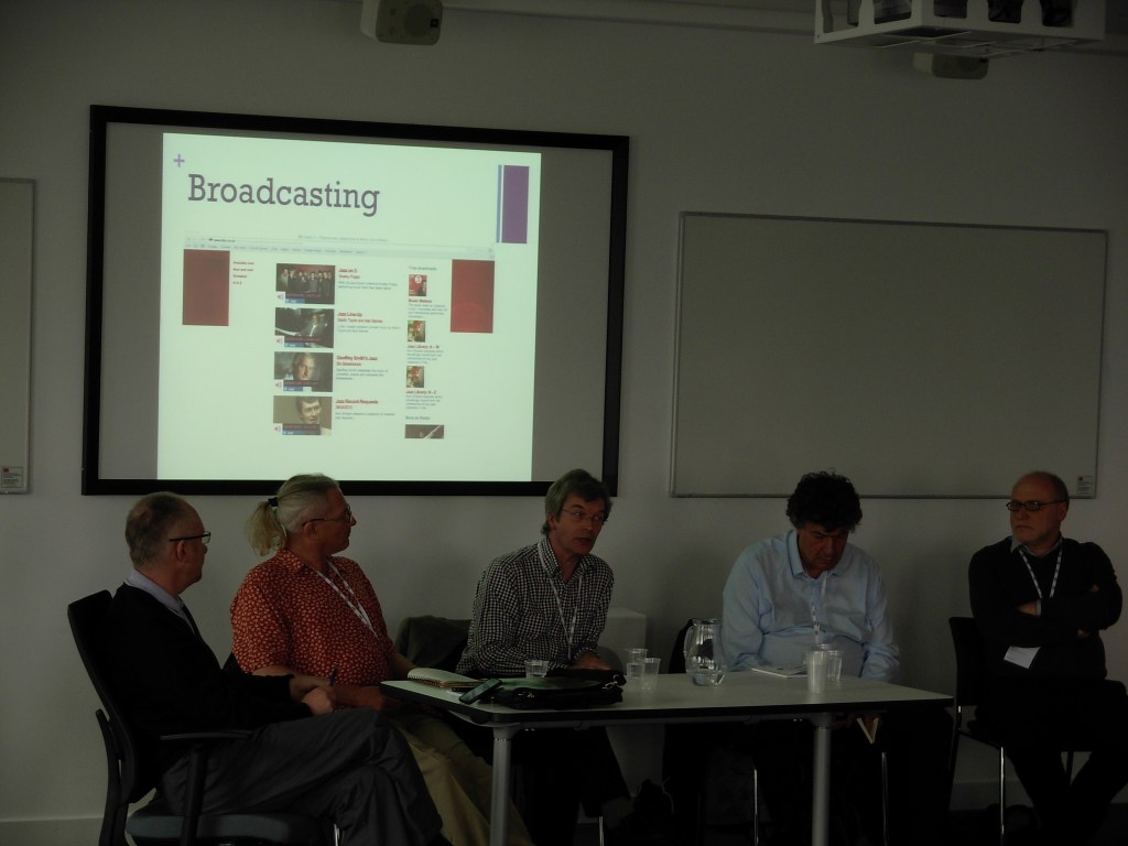 The Jazz and Media panel. L to R: mediator Tim Wall, Ian Patterson of All About Jazz, Alyn Shipton of the BBC, Sebastian Scotney of LondonJazz, Alexander Kan of Europe Hub and BBC World Service